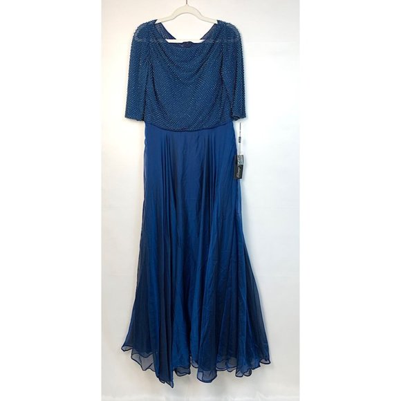 NWT La Femme 25011 Embellished Bodice Tulle Ballgown Navy Blue 12 - Picture 3 of 11